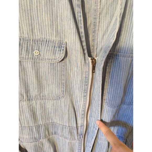 APIECE APART Avery Blue Pinstripe Short Sleeve Belted Mini Dress Size 10 print - Picture 6 of 7